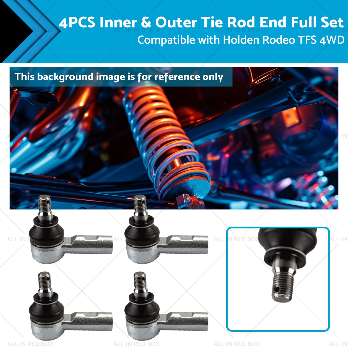 {{ 4PCS Inner and Outer Tie Rod End Full Set Suitable for Holden Rodeo TFS 4WD 89-03 }} - Buy Car Parts Online at {{ Kaka Auto Parts }}.