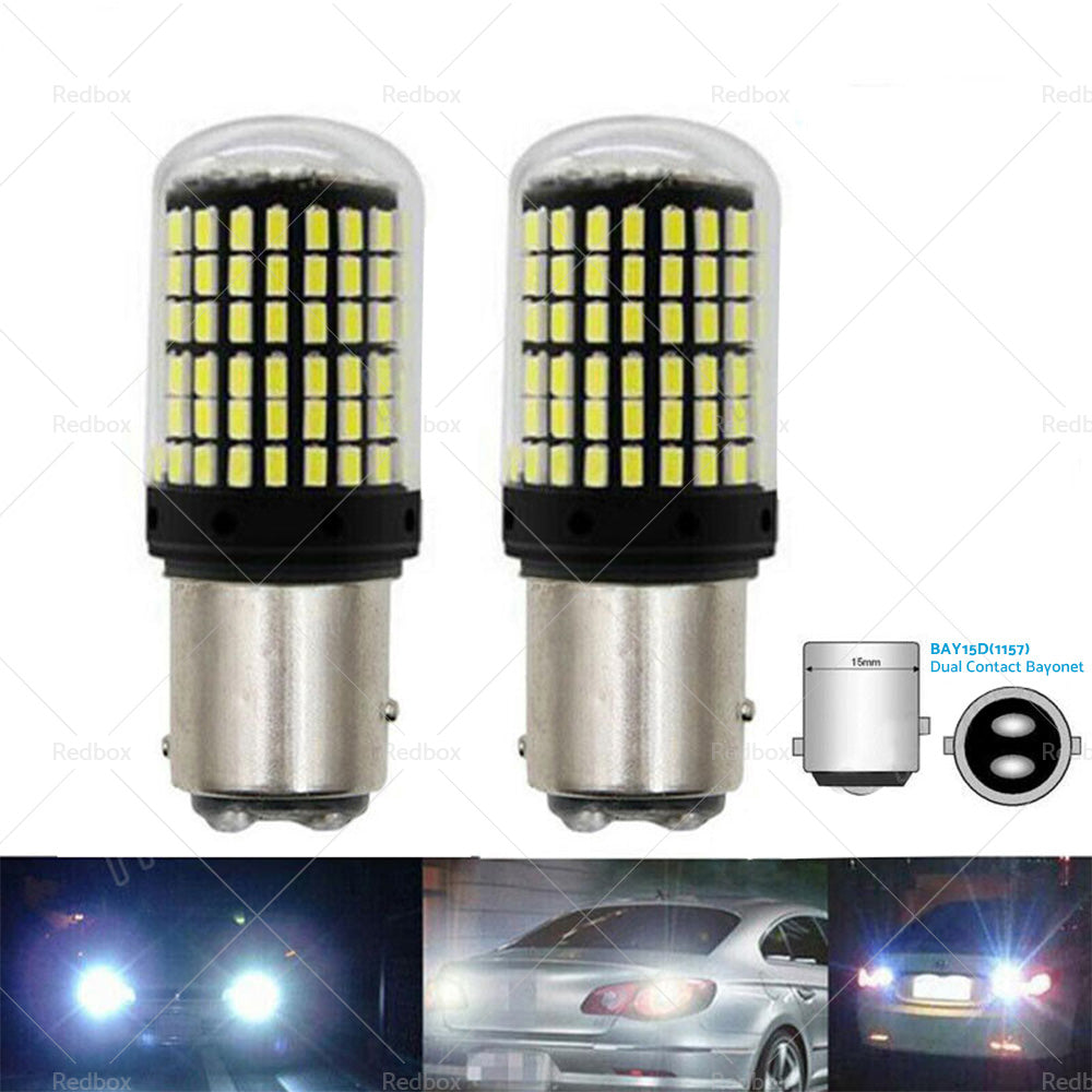 {{ 2X P21 or 5W BAY15D 1157 144SMD White LED Canbus Stop Tail Brake Light Bulbs }} - Buy Car Parts Online at {{ Kaka Auto Parts }}.