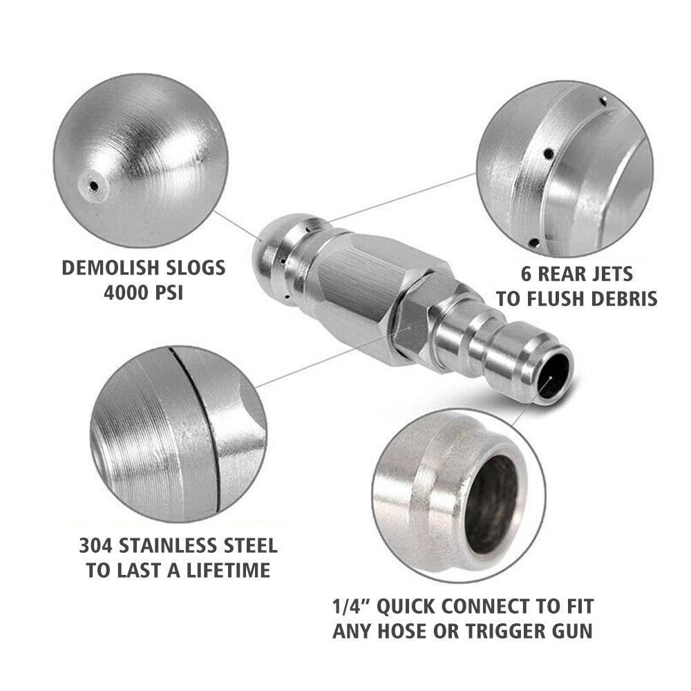 {{ Stainless Steel Sewer Jetter Nozzle For Pressure Washer w or 1 or 4''Connect for Drain }} - Buy Car Parts Online at {{ Kaka Auto Parts }}.