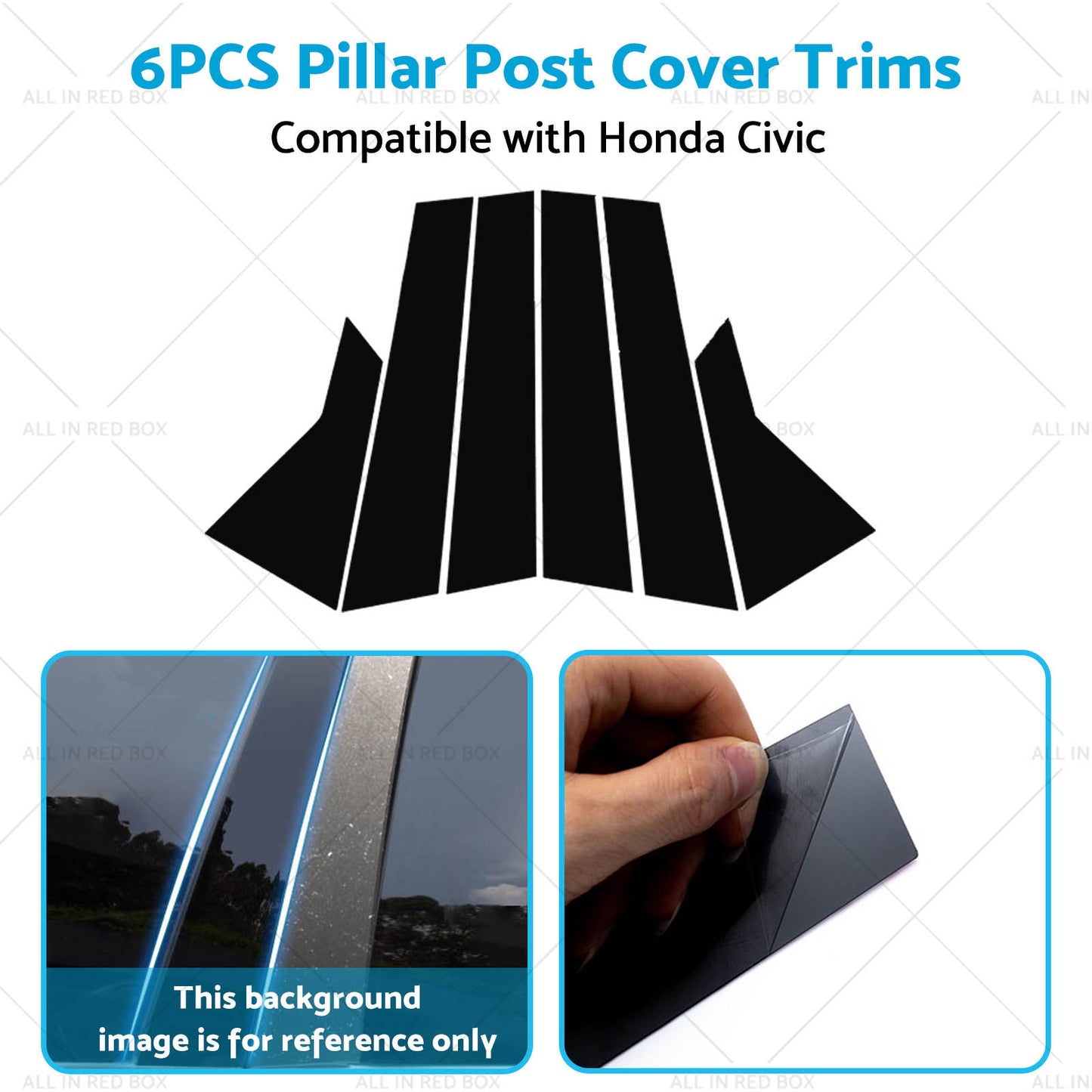 {{ 6x Black Pillar Post Cover Trims Suitable for 2022 Honda Civic }} - Buy Car Parts Online at {{ Kaka Auto Parts }}.