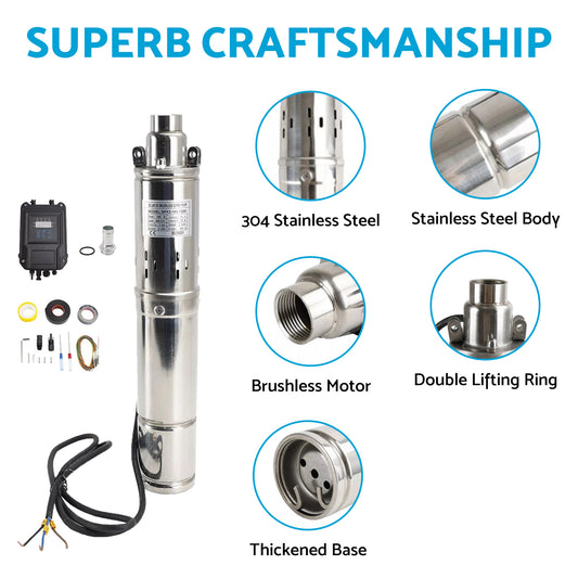 3in 72V 1.2KW Solar Bore Pump Submersible Deep Well MPPT Screw Head 180M