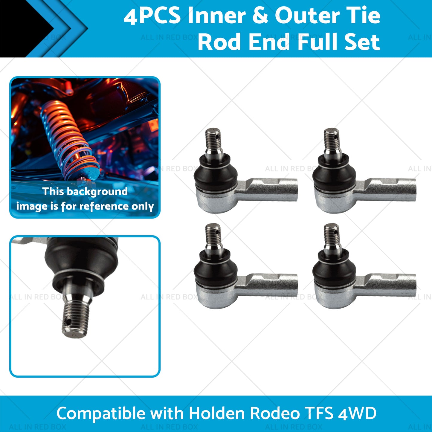 {{ 4PCS Inner and Outer Tie Rod End Full Set Suitable for Holden Rodeo TFS 4WD 89-03 }} - Buy Car Parts Online at {{ Kaka Auto Parts }}.