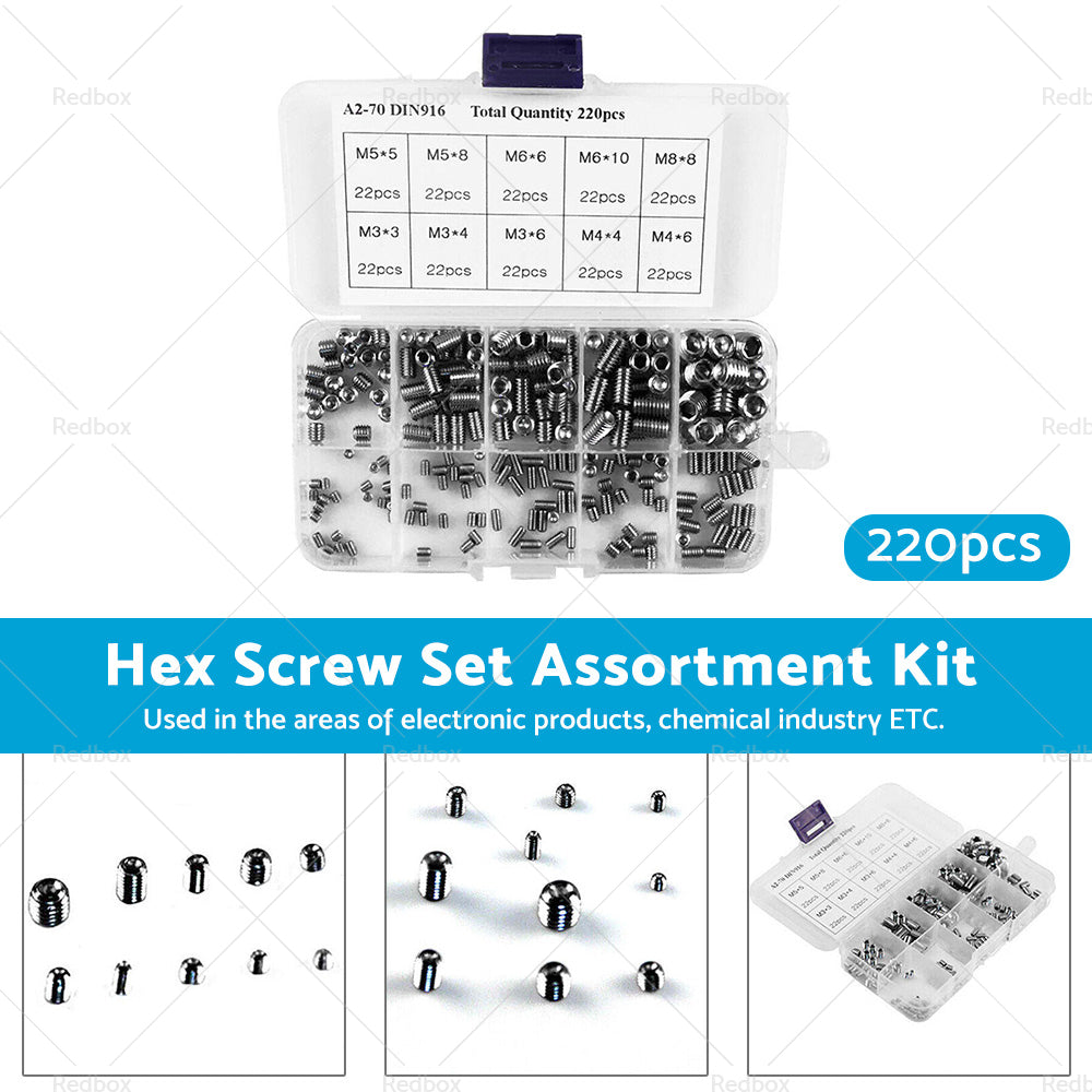 {{ 220Pcs Stainless Steel Allen Head Socket Set Grub Screws Assortment Kit }} - Buy Car Parts Online at {{ Kaka Auto Parts }}.