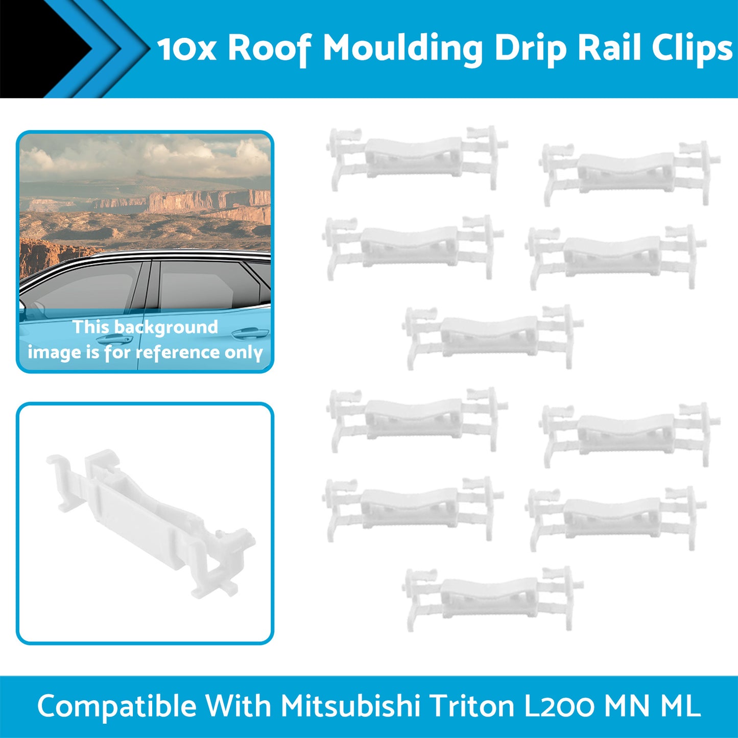 {{ 10x Roof Moulding Drip Rail Clips Suitable for Mitsubishi Triton L200 2005-2014 }} - Buy Car Parts Online at {{ Kaka Auto Parts }}.