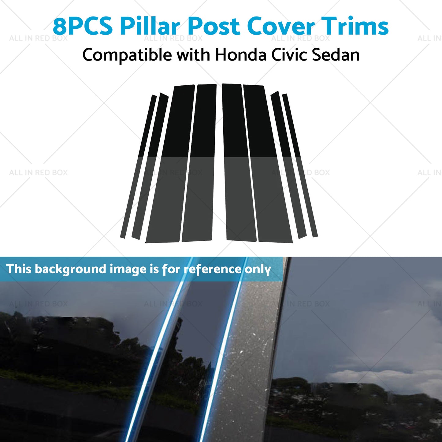 {{ 8PCS Black Pillar Post Cover Trims Suitable for Honda Civic Sedan 12-15 }} - Buy Car Parts Online at {{ Kaka Auto Parts }}.