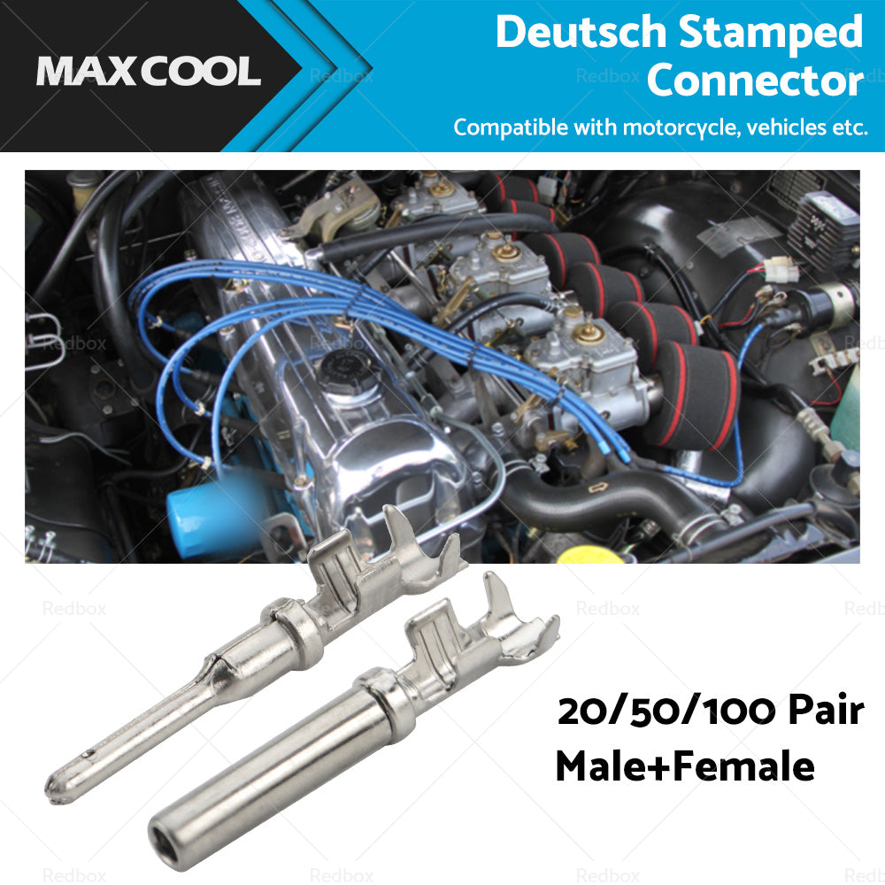 {{ 20 or 50 or 100 Pair Deutsch Solid Terminal No. 16 Stamped Contact Pins Male Female }} - Buy Car Parts Online at {{ Kaka Auto Parts }}.