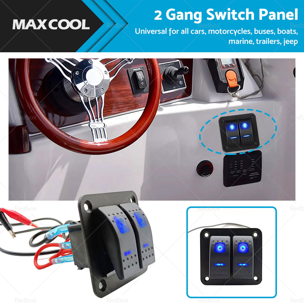 {{ 2 Gang Blue LED Light Rocker Switch Panel Dual LED Boat Car Waterproof }} - Buy Car Parts Online at {{ Kaka Auto Parts }}.
