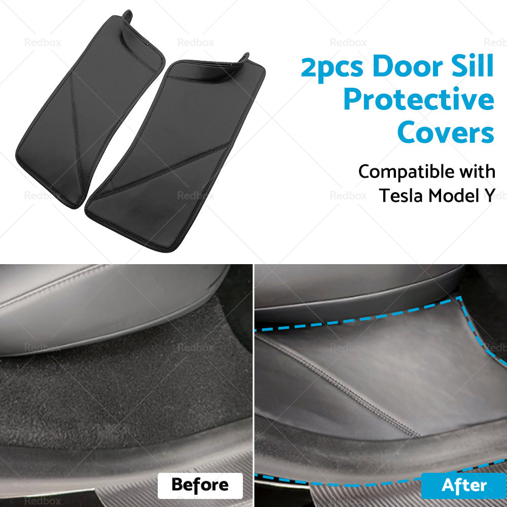 {{ 2PCS PU Rear Door Sill Protector Cover Pad Suitable for Tesla Model Y 2020-2022 }} - Buy Car Parts Online at {{ Kaka Auto Parts }}.