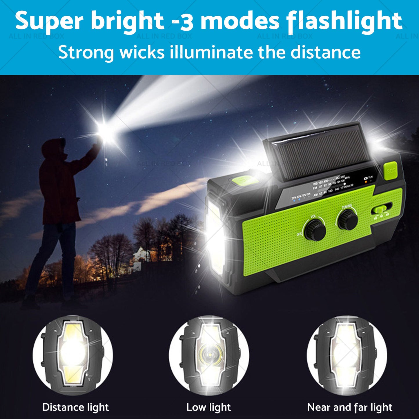 {{ 4000mAh Emergency Solar Hand Crank Weather Radio Power Bank Charger Flashlight }} - Buy Car Parts Online at {{ Kaka Auto Parts }}.