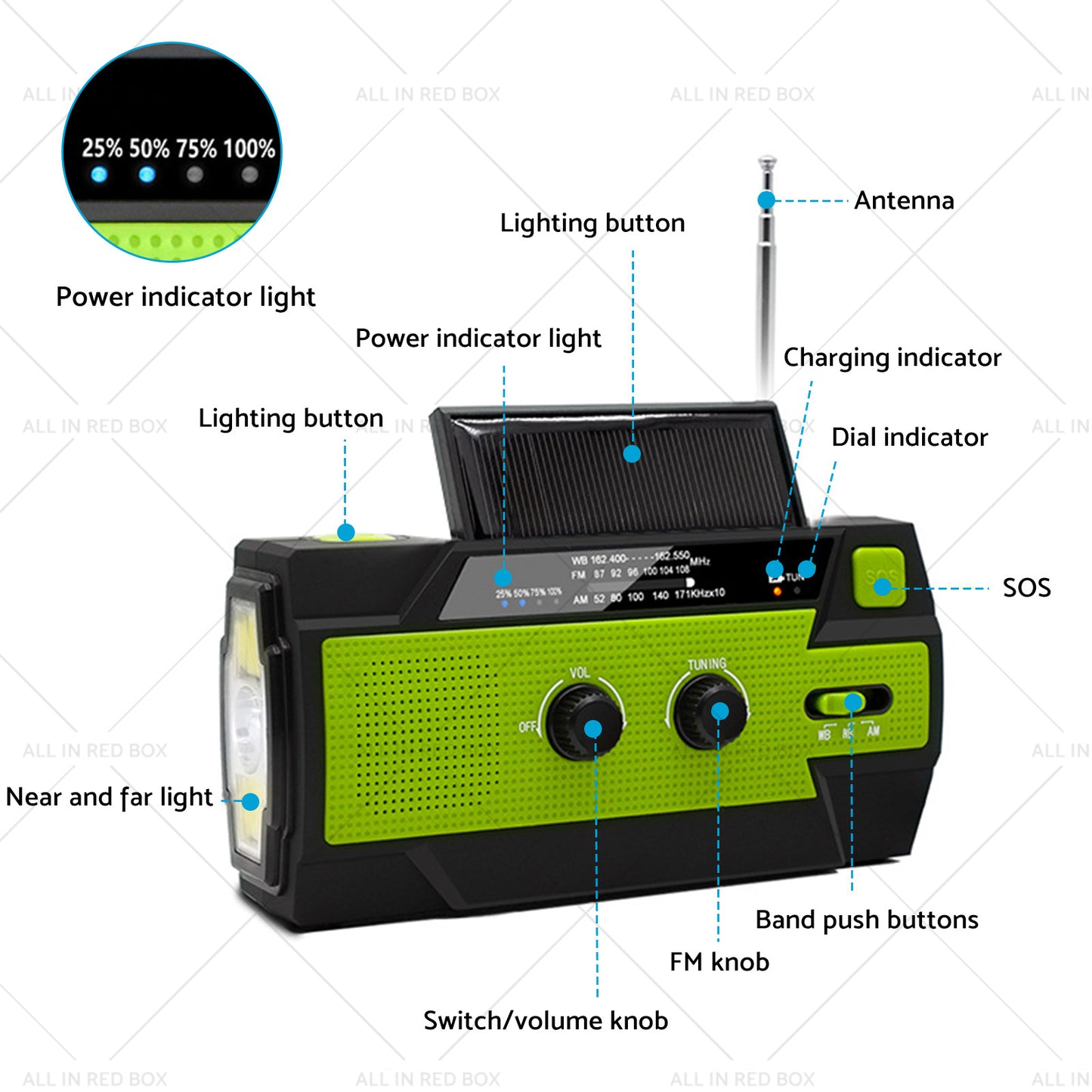 {{ 4000mAh Emergency Solar Hand Crank Weather Radio Power Bank Charger Flashlight }} - Buy Car Parts Online at {{ Kaka Auto Parts }}.