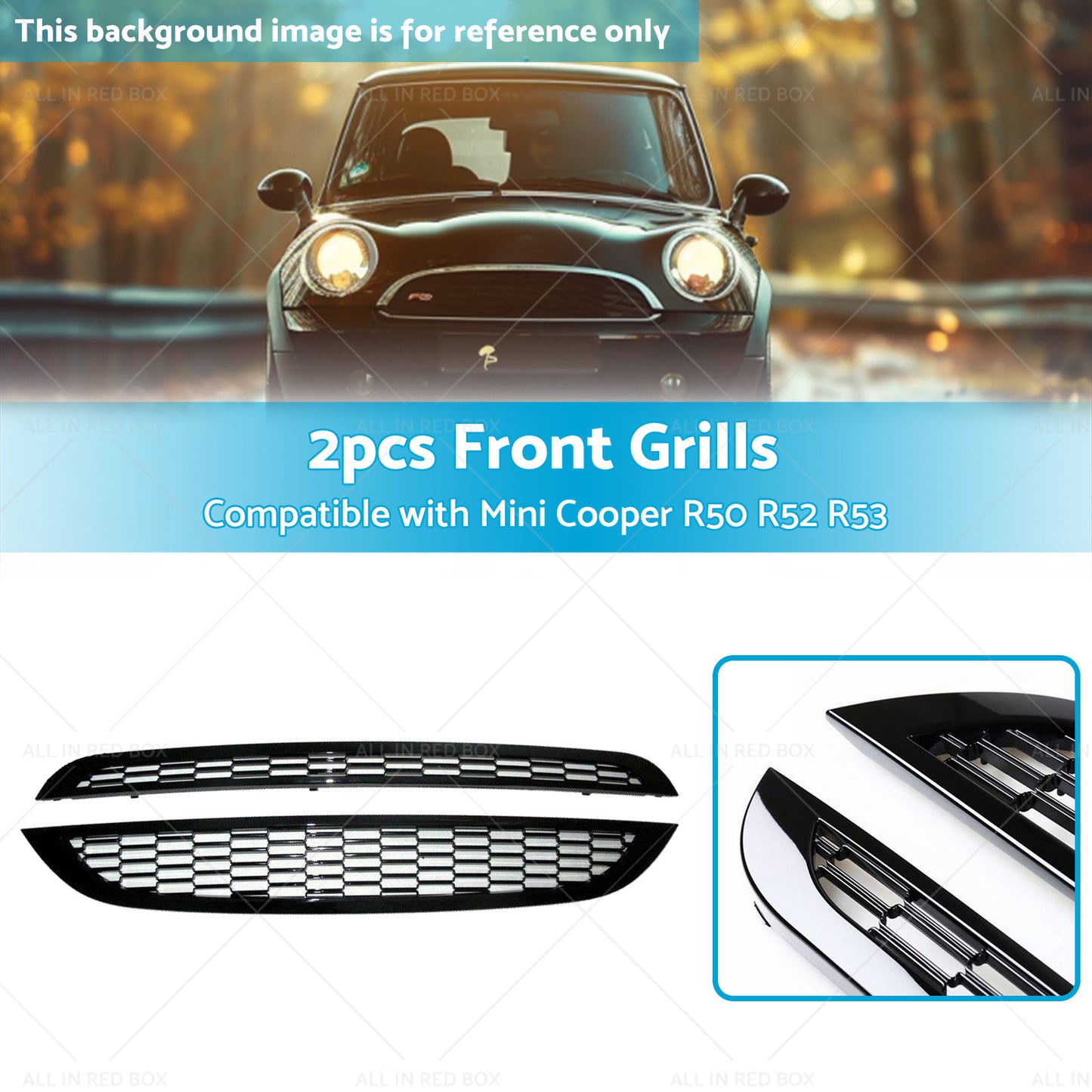 {{ 2PCS Honeycomb Mesh Front Grill Suitable for Mini Cooper R50 R52 R53 2002-2006 }} - Buy Car Parts Online at {{ Kaka Auto Parts }}.