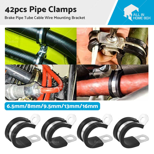 42pcs Rubber Lined Steel P Clips Suitable for Brake Pipe Tube Cable Wire Mountin