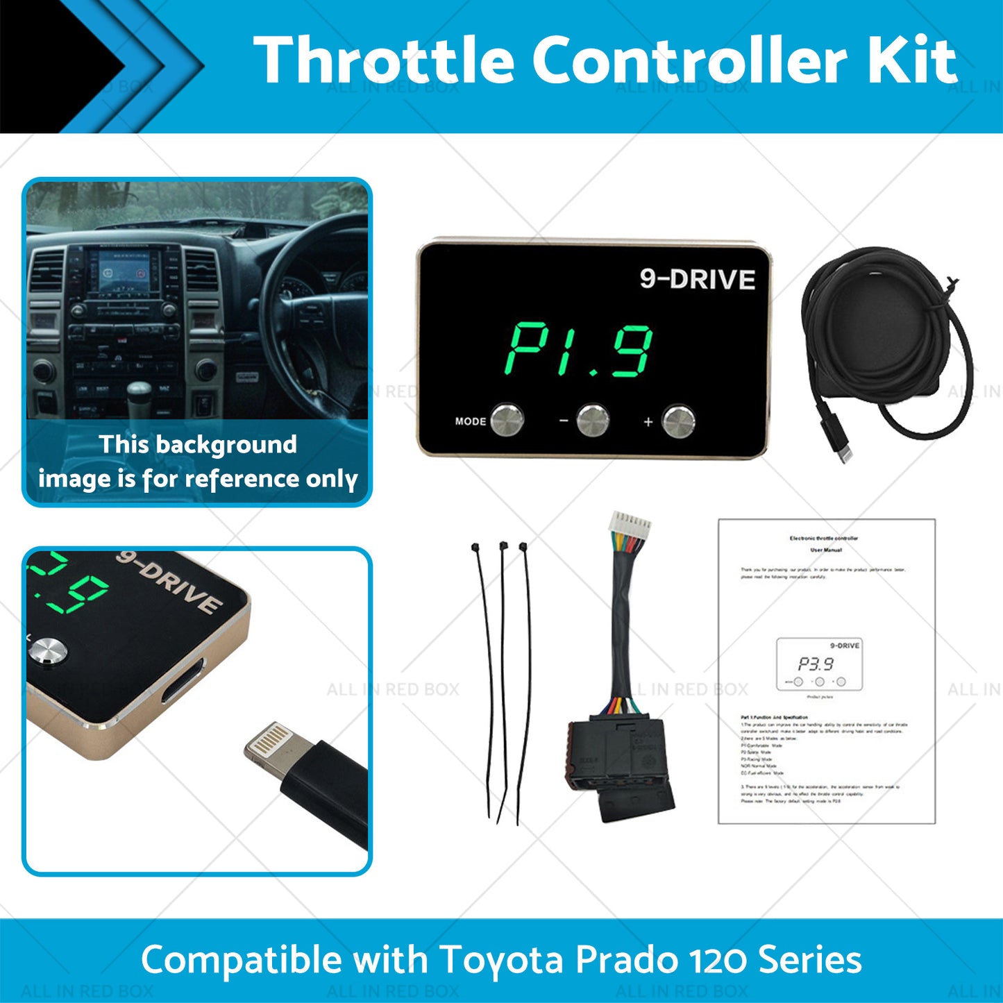 {{ 9 Mode Throttle Controller Kit Suitable for Toyota Prado 120 Series 2002-2009 }} - Buy Car Parts Online at {{ Kaka Auto Parts }}.
