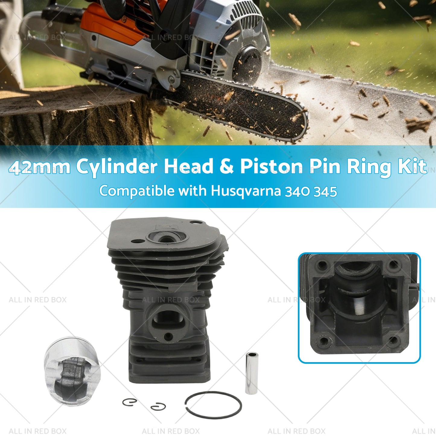 {{ 42mm Cylinder Head and Piston Pin Ring Kit Suitable for Husqvarna 345 340 Chainsaw }} - Buy Car Parts Online at {{ Kaka Auto Parts }}.