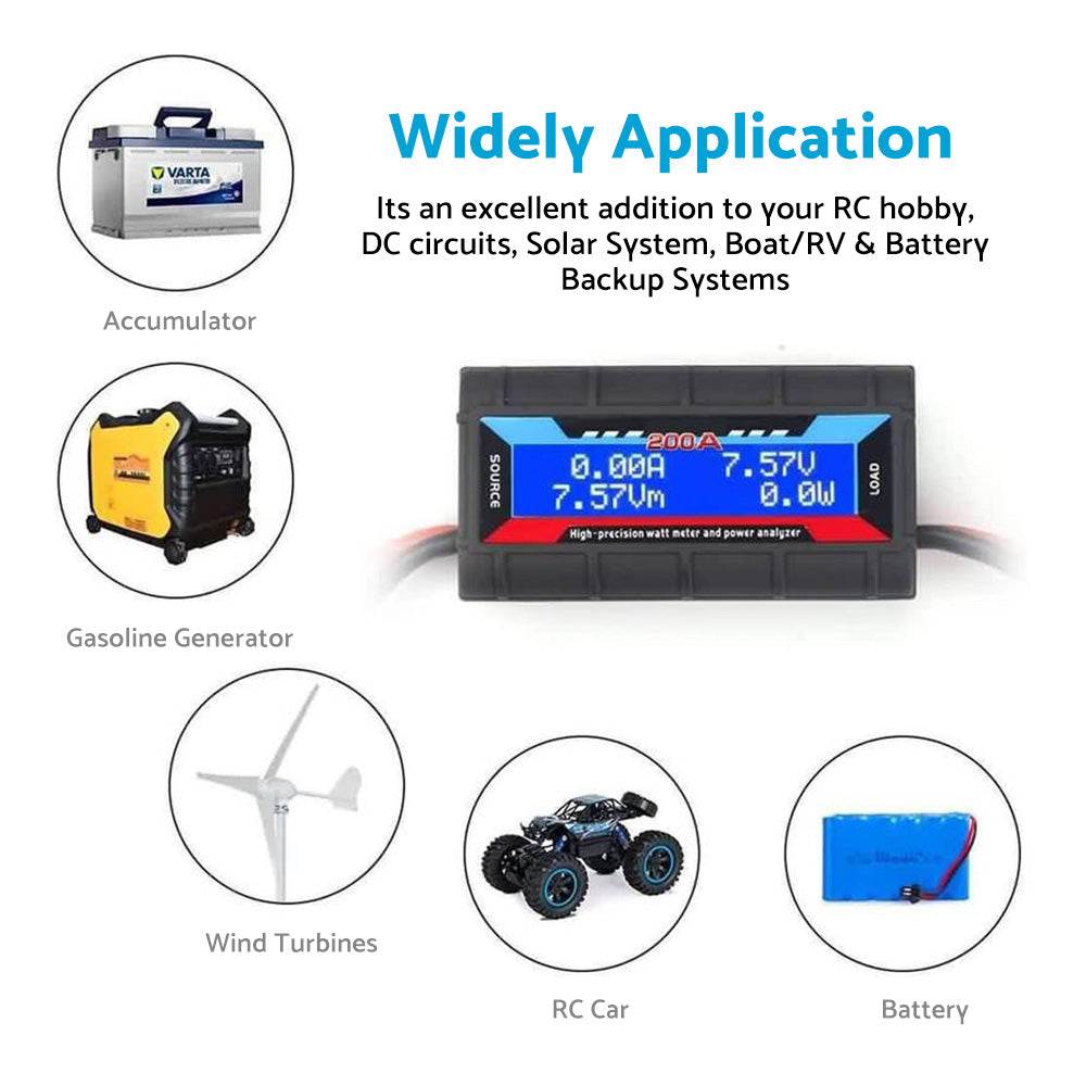 200A Digital Watt Meter Power Analyzer Suitable For Solar & Caravan Systems With Anderson Style Plug 12V