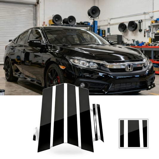 8x Black Pillar Post Cover Trims Suitable for Honda Civic Sedan