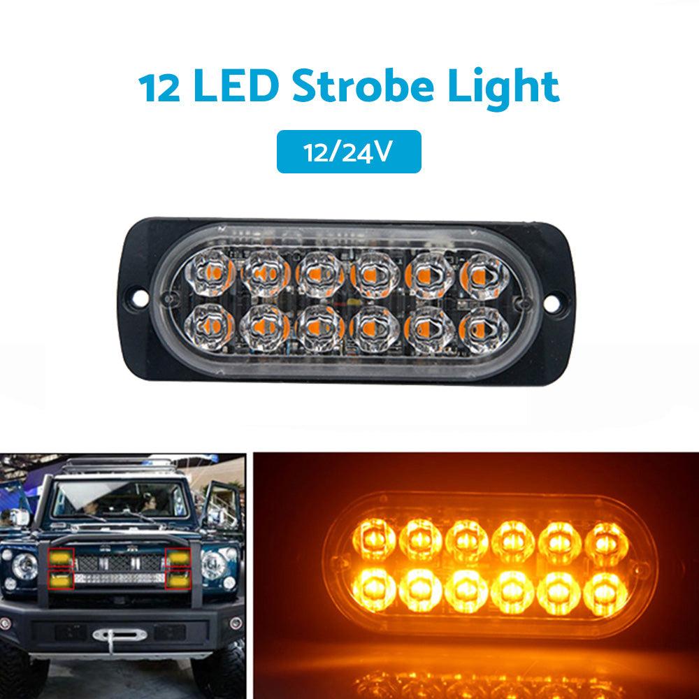 12 LED Strobe Light Emergency Warning Beacon White Amber 12V/24V