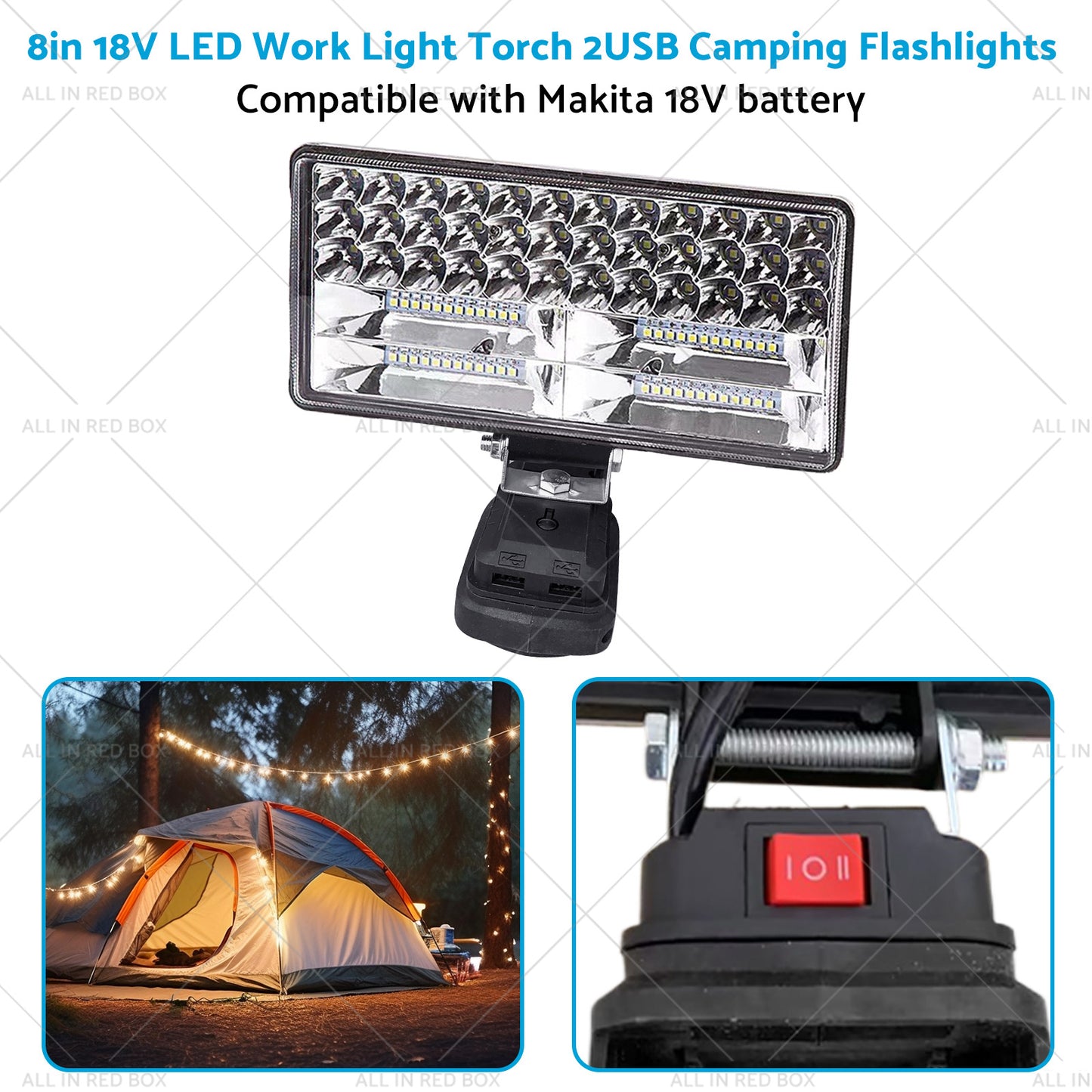 {{ 18V 8in LED Work Light Torch Camping Flashlights 2USB Suitablefor Makita Battery }} - Buy Car Parts Online at {{ Kaka Auto Parts }}.