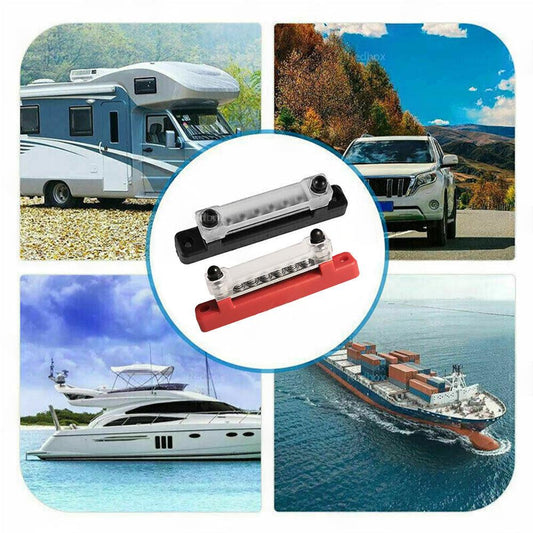 1 Red and 1 black Bus Bar Power Distribution Terminal Block 6 Way 12V 150A Rated
