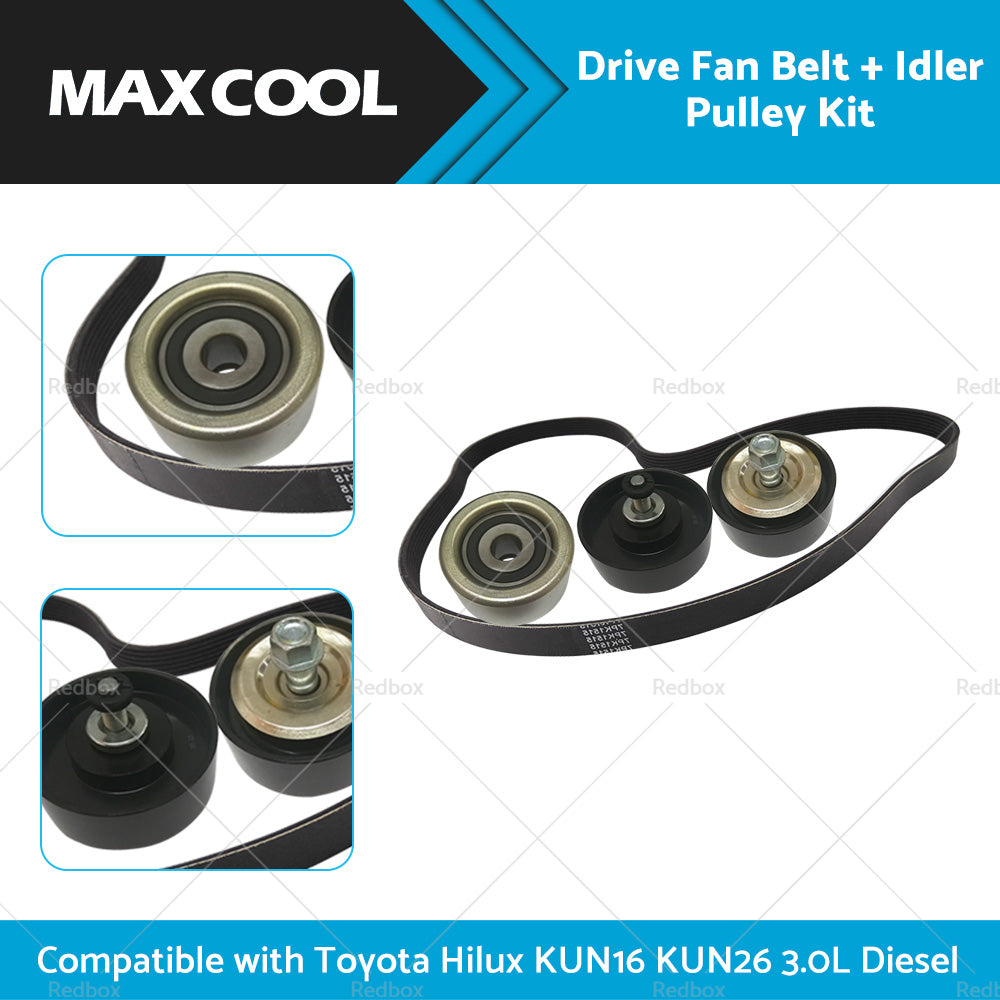 {{ Drive Fan Belt Idler Pulley Kit Compatible with Hilux 3. 0L Diesel 1KD-FTV KUN16 KUN26 }} - Buy Car Parts Online at {{ Kaka Auto Parts }}.