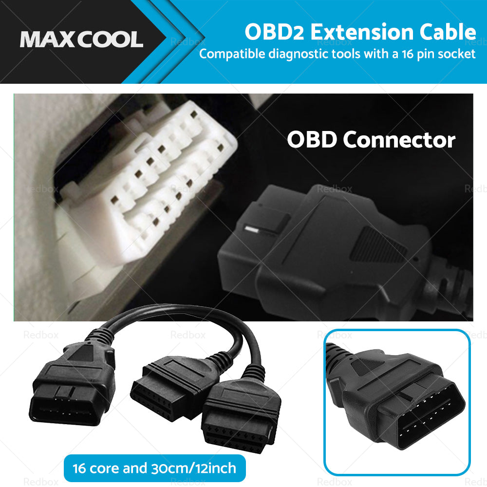 {{ OBD2 16 Pin Splitter Extension Cable Male to Dual Female 12inch or 30cm Y Lead }} - Buy Car Parts Online at {{ Kaka Auto Parts }}.