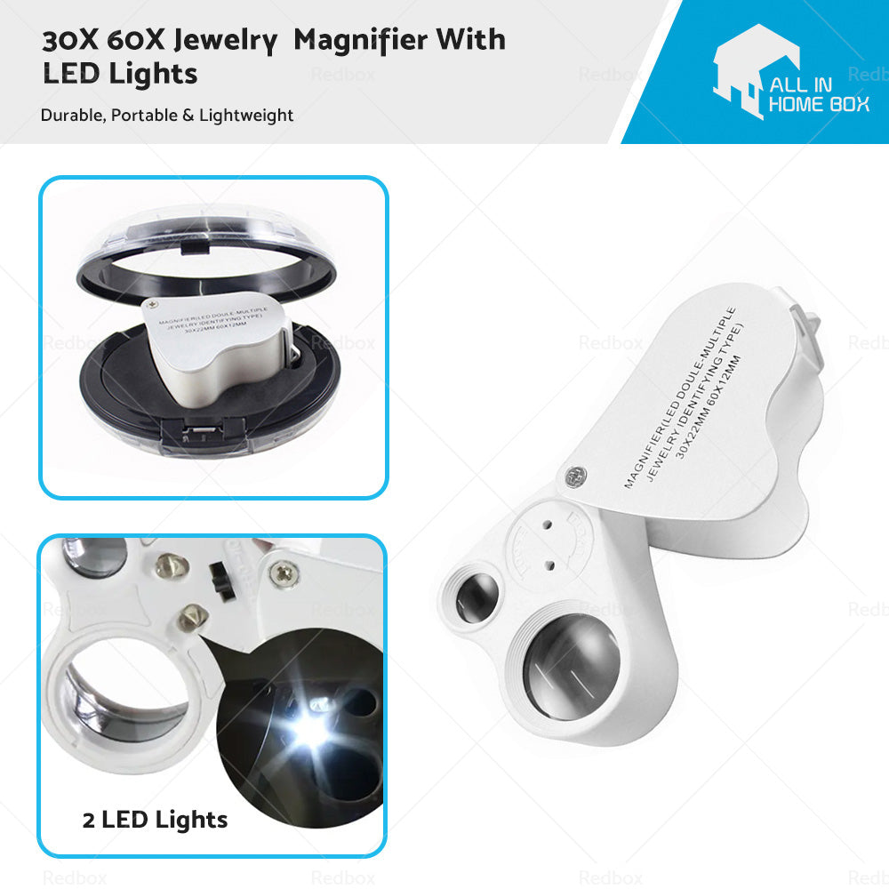 {{ 30X 60X Jewelry Loupe LED Lighted Illuminated Jewelers Eye Loop 2 Lens Magnifier }} - Buy Car Parts Online at {{ Kaka Auto Parts }}.