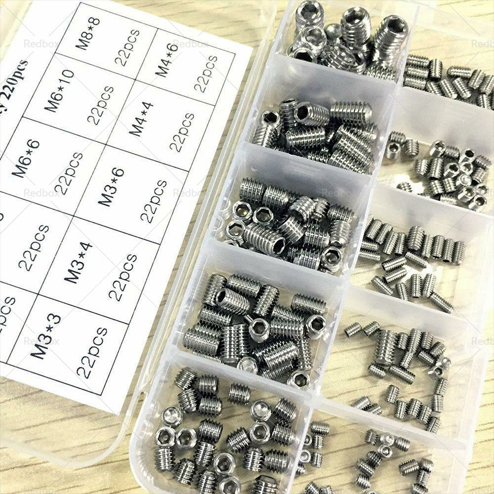 {{ 220Pcs Stainless Steel Allen Head Socket Set Grub Screws Assortment Kit }} - Buy Car Parts Online at {{ Kaka Auto Parts }}.