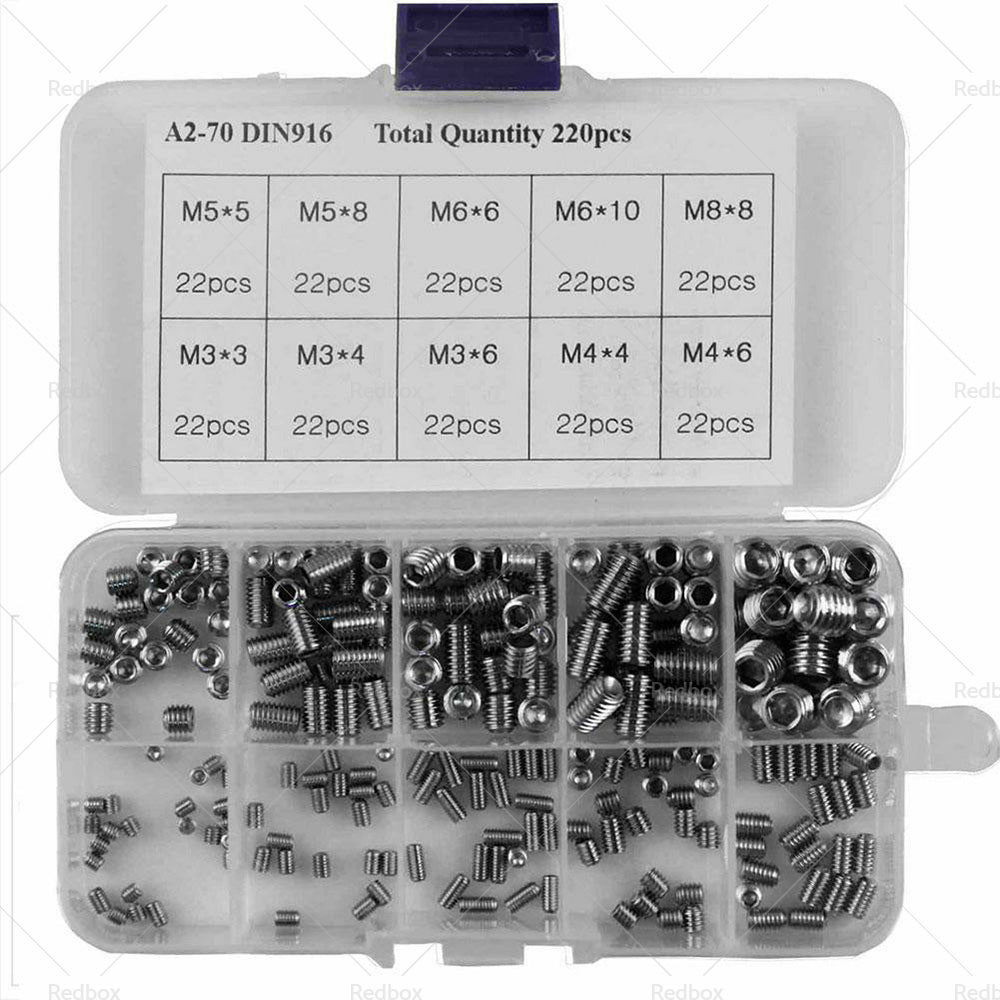 {{ 220Pcs Stainless Steel Allen Head Socket Set Grub Screws Assortment Kit }} - Buy Car Parts Online at {{ Kaka Auto Parts }}.