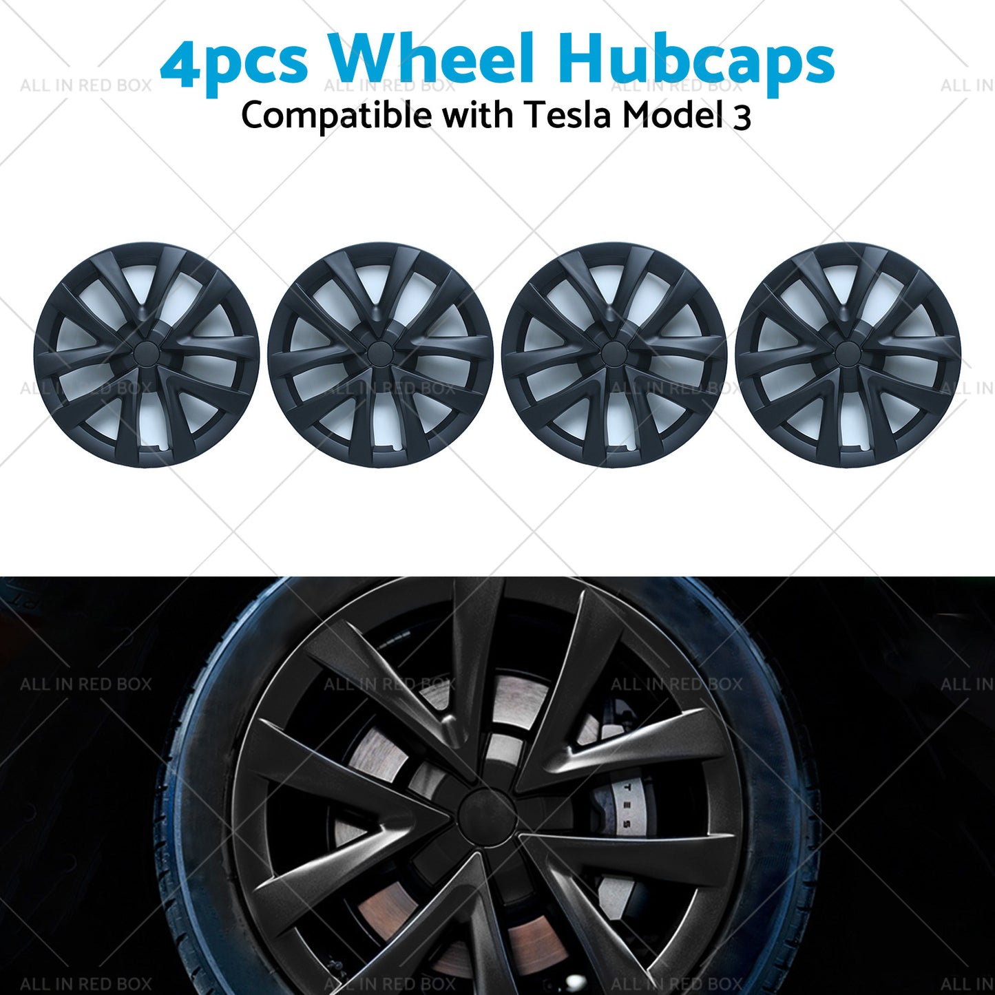 {{ 4PCS Matt Black Wheel Cover Hub Caps Rim Hubcap Suitable for Tesla Model 3 }} - Buy Car Parts Online at {{ Kaka Auto Parts }}.