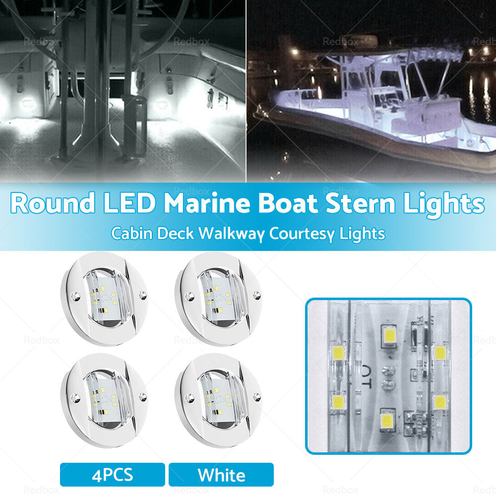{{ 4X Round LED Marine Boat Cabin Deck Walkway Courtesy Lights White Stern Light }} - Buy Car Parts Online at {{ Kaka Auto Parts }}.