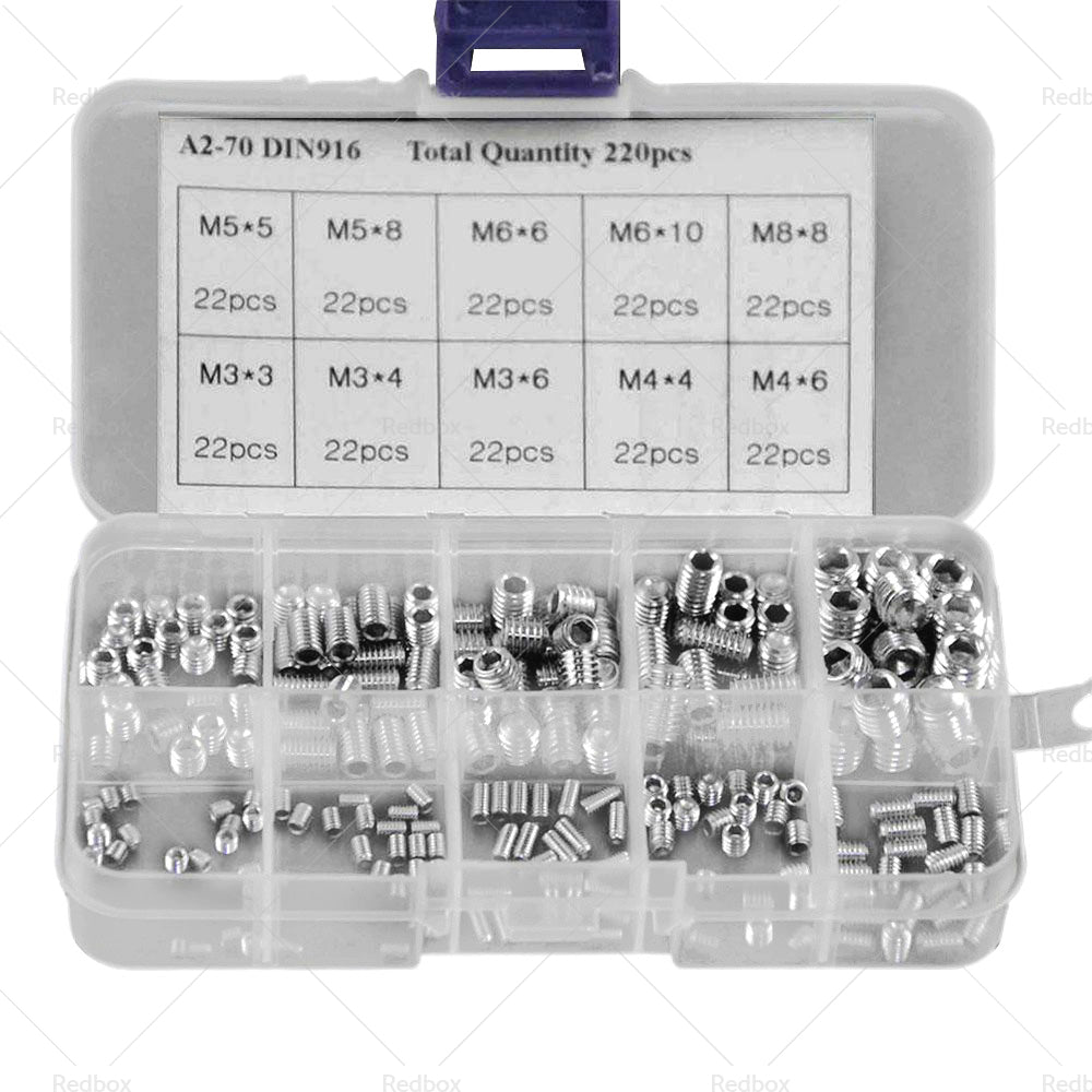 {{ 220Pcs Stainless Steel Allen Head Socket Set Grub Screws Assortment Kit }} - Buy Car Parts Online at {{ Kaka Auto Parts }}.