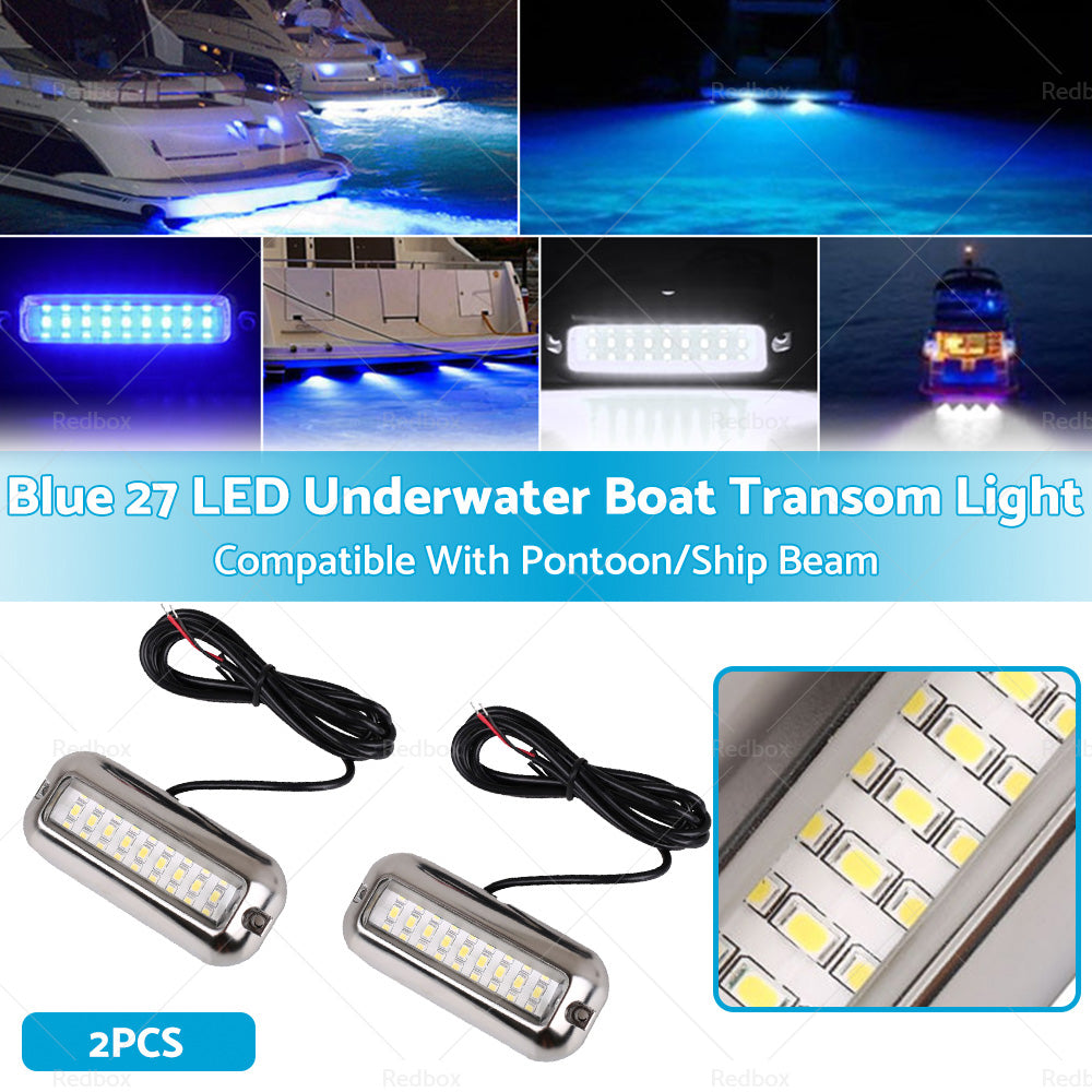 {{ 2x Blue 27LED Underwater Boat Marine Transom Light 316 Stainless Steel Pontoon }} - Buy Car Parts Online at {{ Kaka Auto Parts }}.