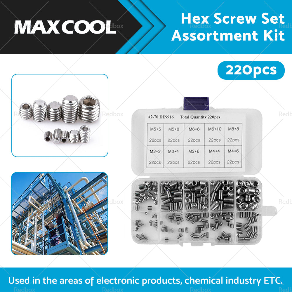 {{ 220Pcs Stainless Steel Allen Head Socket Set Grub Screws Assortment Kit }} - Buy Car Parts Online at {{ Kaka Auto Parts }}.
