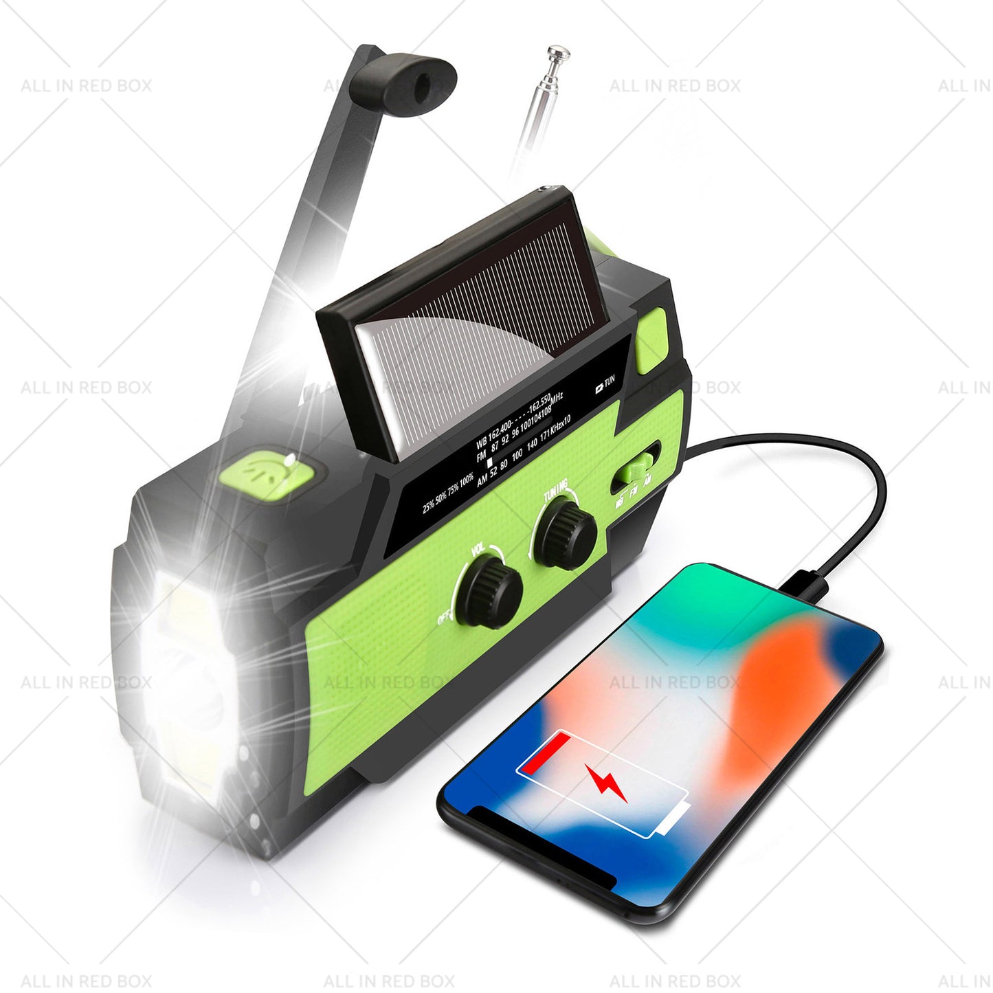 {{ 4000mAh Emergency Solar Hand Crank Weather Radio Power Bank Charger Flashlight }} - Buy Car Parts Online at {{ Kaka Auto Parts }}.