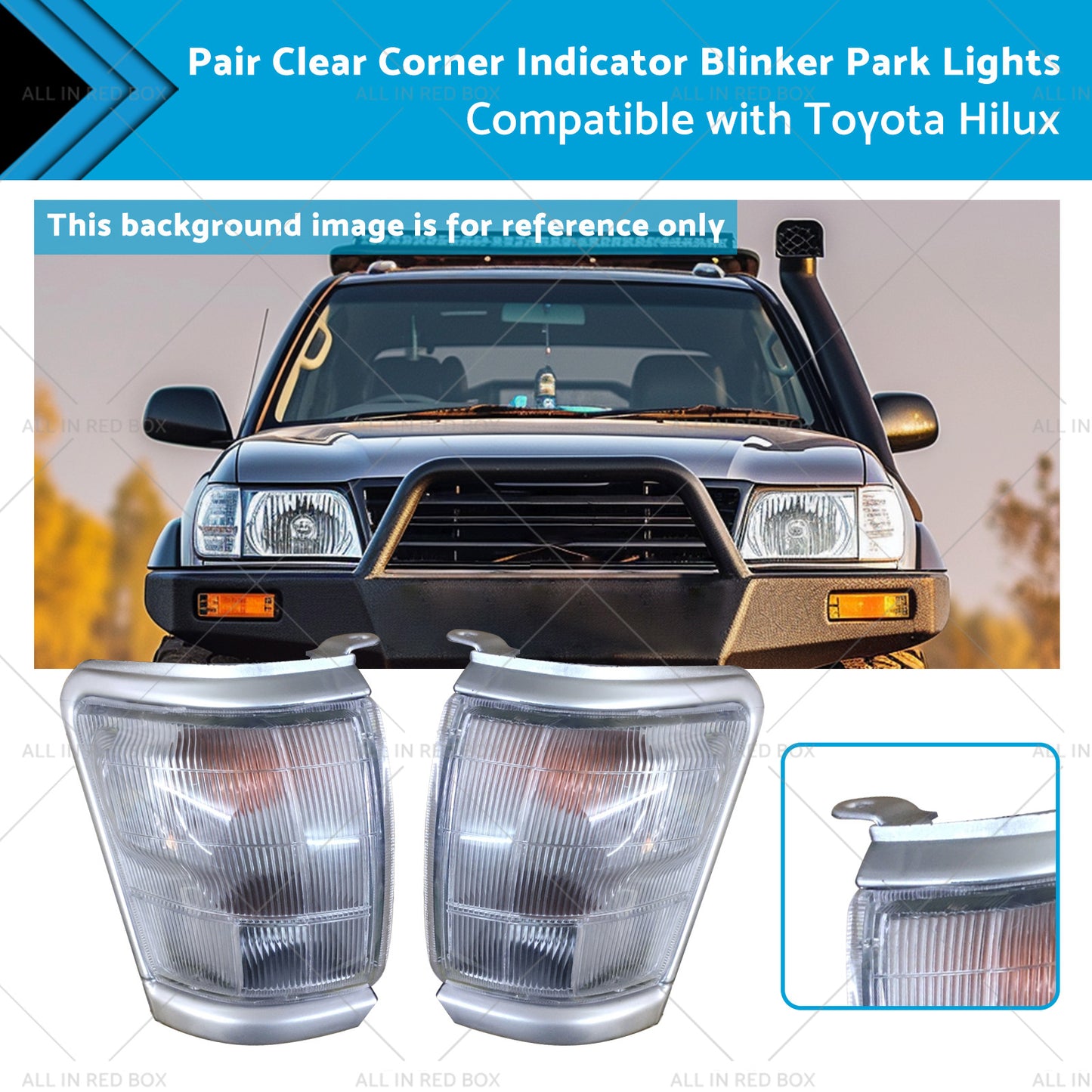 {{ Pair Clear Corner Indicator Blinker Park Lights Suitable for 97-01 Toyota Hilux }} - Buy Car Parts Online at {{ Kaka Auto Parts }}.