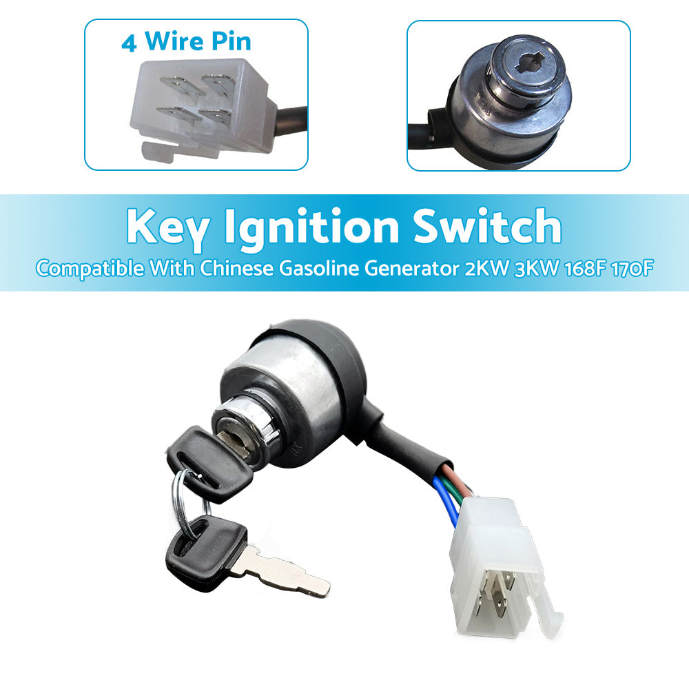 {{ 4 Wire Pin Key Ignition Switch For Chinese Gasoline Generator 2KW 3KW 168F 170F }} - Buy Car Parts Online at {{ Kaka Auto Parts }}.