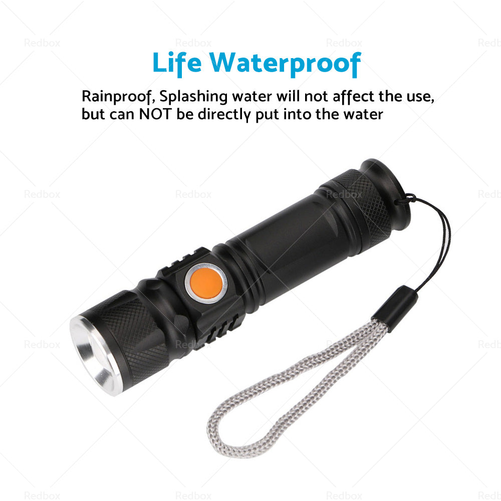 {{ 2PCS USB Rechargeable LED Flashlight Waterproof Torch Black }} - Buy Car Parts Online at {{ Kaka Auto Parts }}.