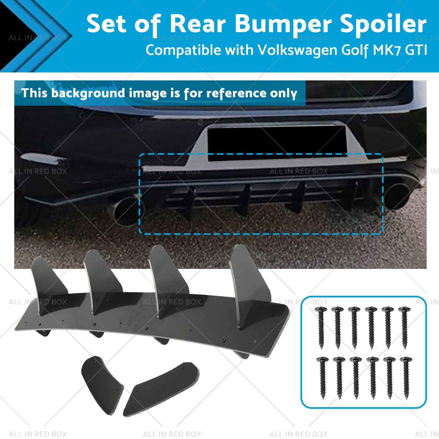 {{ 4 Fins Rear Bumper Diffuser Lip Spoiler Suitable For Volkswagen VW Golf MK7 GTI }} - Buy Car Parts Online at {{ Kaka Auto Parts }}.