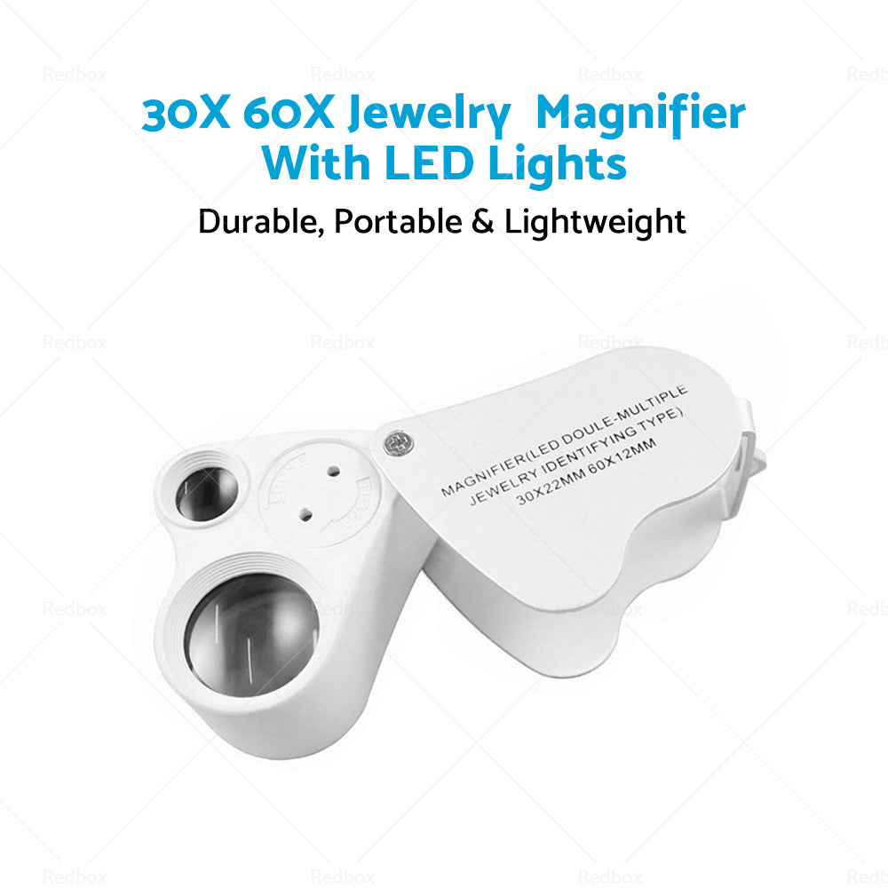 {{ 30X 60X Jewelry Loupe LED Lighted Illuminated Jewelers Eye Loop 2 Lens Magnifier }} - Buy Car Parts Online at {{ Kaka Auto Parts }}.