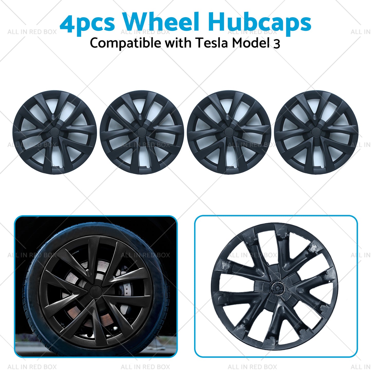 {{ 4PCS Matt Black Wheel Cover Hub Caps Rim Hubcap Suitable for Tesla Model 3 }} - Buy Car Parts Online at {{ Kaka Auto Parts }}.