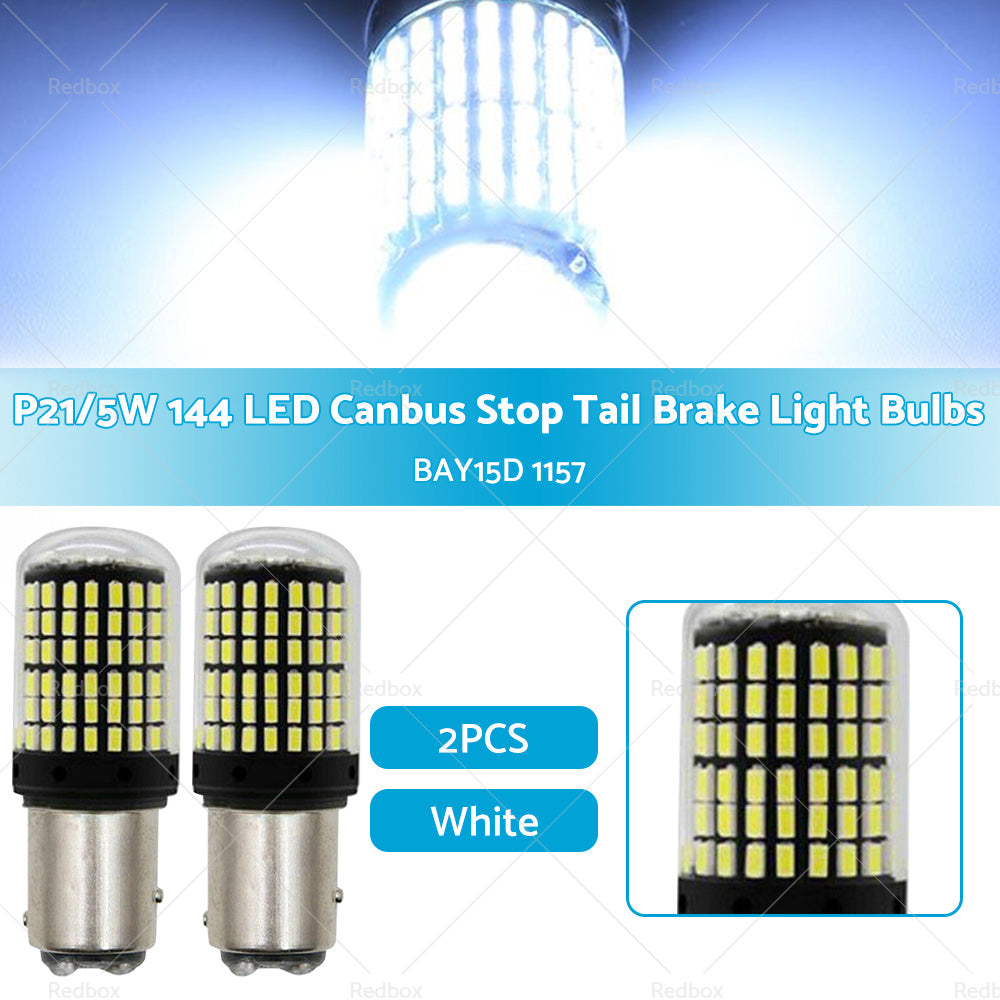 {{ 2X P21 or 5W BAY15D 1157 144SMD White LED Canbus Stop Tail Brake Light Bulbs }} - Buy Car Parts Online at {{ Kaka Auto Parts }}.