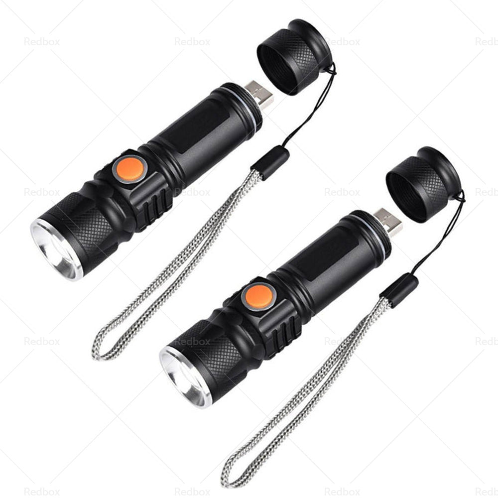 {{ 2PCS USB Rechargeable LED Flashlight Waterproof Torch Black }} - Buy Car Parts Online at {{ Kaka Auto Parts }}.