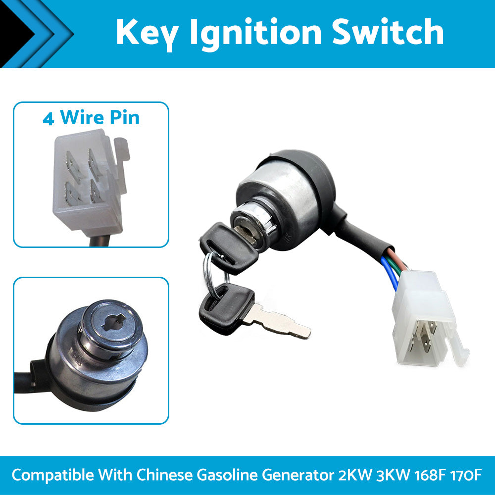 {{ 4 Wire Pin Key Ignition Switch For Chinese Gasoline Generator 2KW 3KW 168F 170F }} - Buy Car Parts Online at {{ Kaka Auto Parts }}.