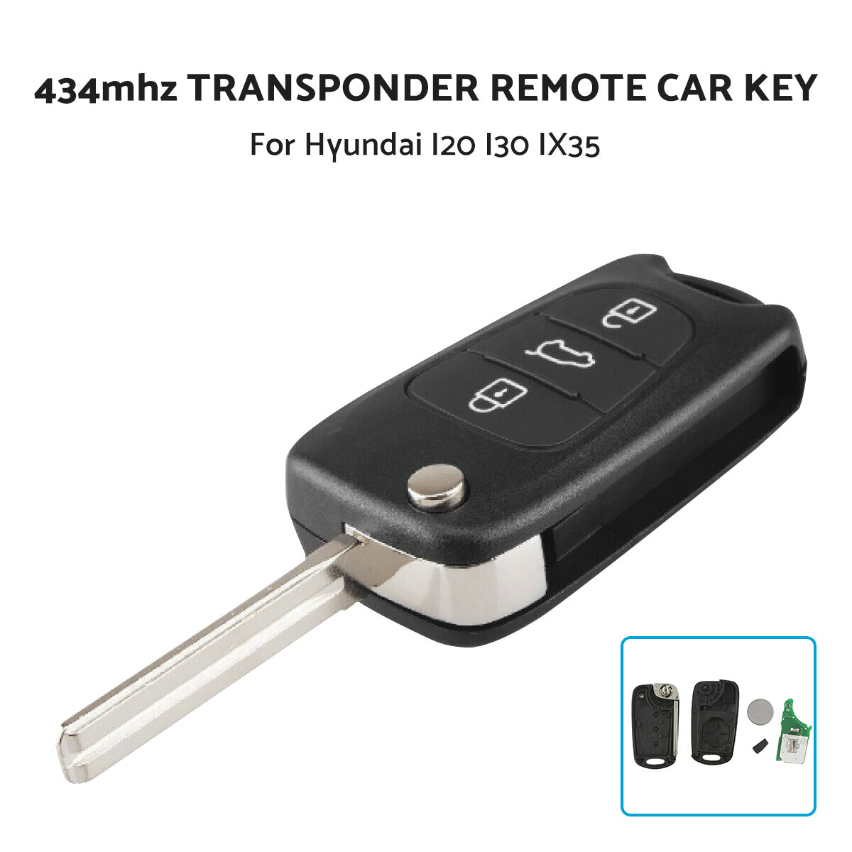 {{ For Hyundai I20 I30 IX35 Remote Flip Key Complete with Transponder 434mhz - ID46 }} - Buy Car Parts Online at {{ Kaka Auto Parts }}.