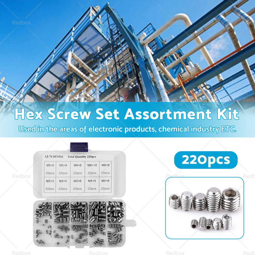 {{ 220Pcs Stainless Steel Allen Head Socket Set Grub Screws Assortment Kit }} - Buy Car Parts Online at {{ Kaka Auto Parts }}.