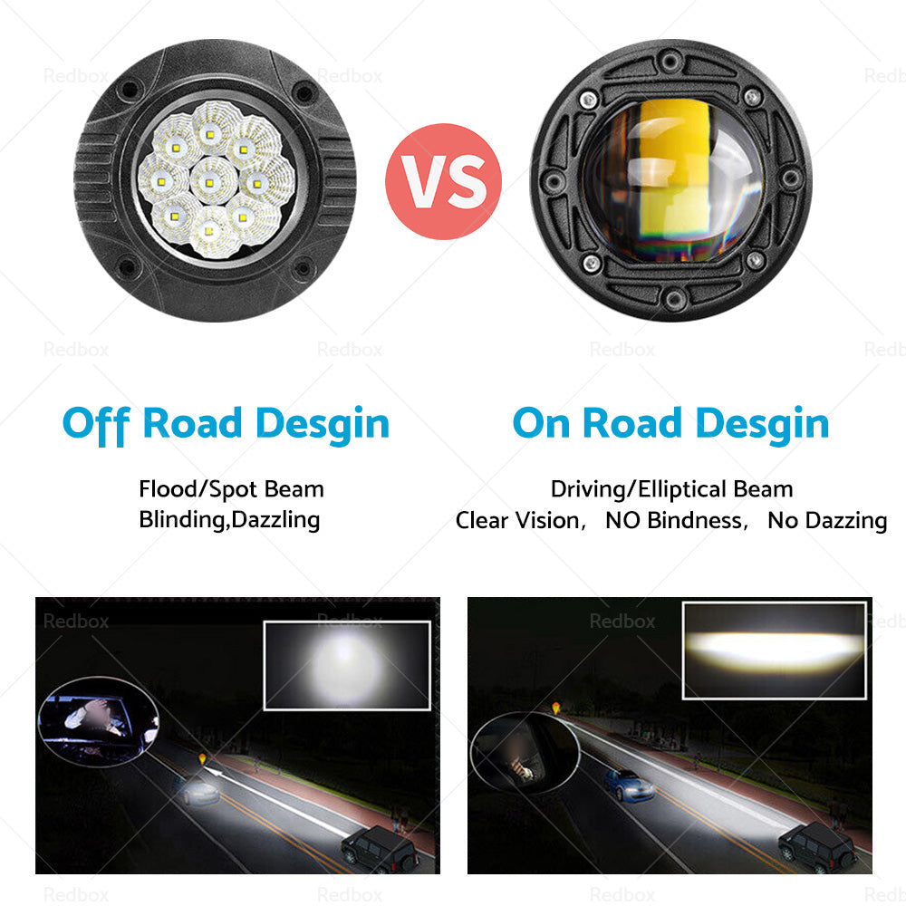 {{ 2x 3inch Flush Mount LED Work Light Bar Reverse Fog Lamp 4WD White Yellow 8D Len }} - Buy Car Parts Online at {{ Kaka Auto Parts }}.
