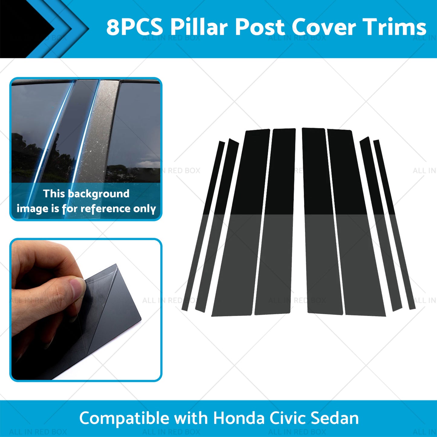 {{ 8PCS Black Pillar Post Cover Trims Suitable for Honda Civic Sedan 12-15 }} - Buy Car Parts Online at {{ Kaka Auto Parts }}.