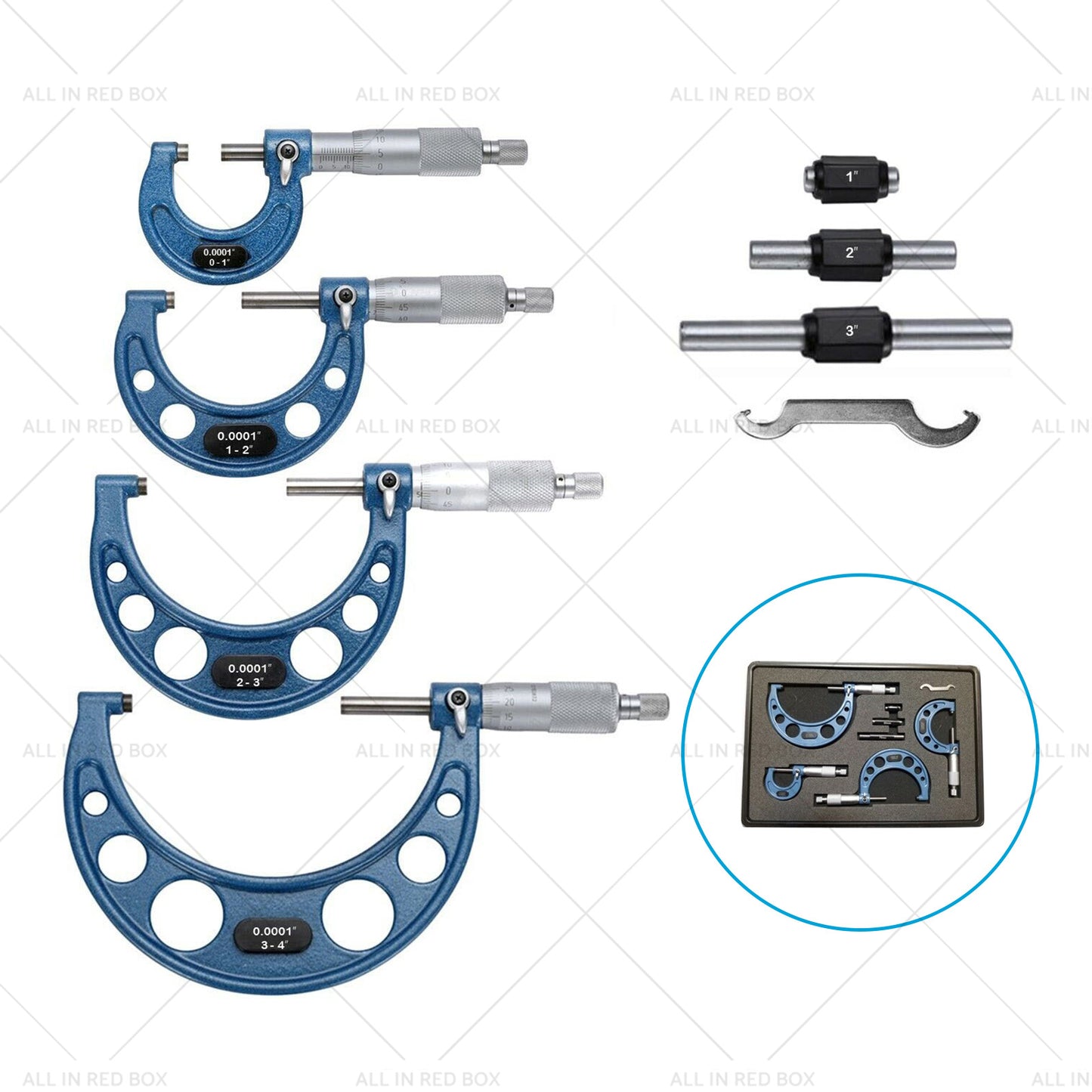 {{ 0-4in Outside Micrometer Set With Calibration Standards Wrench Accuracy Tool }} - Buy Car Parts Online at {{ Kaka Auto Parts }}.