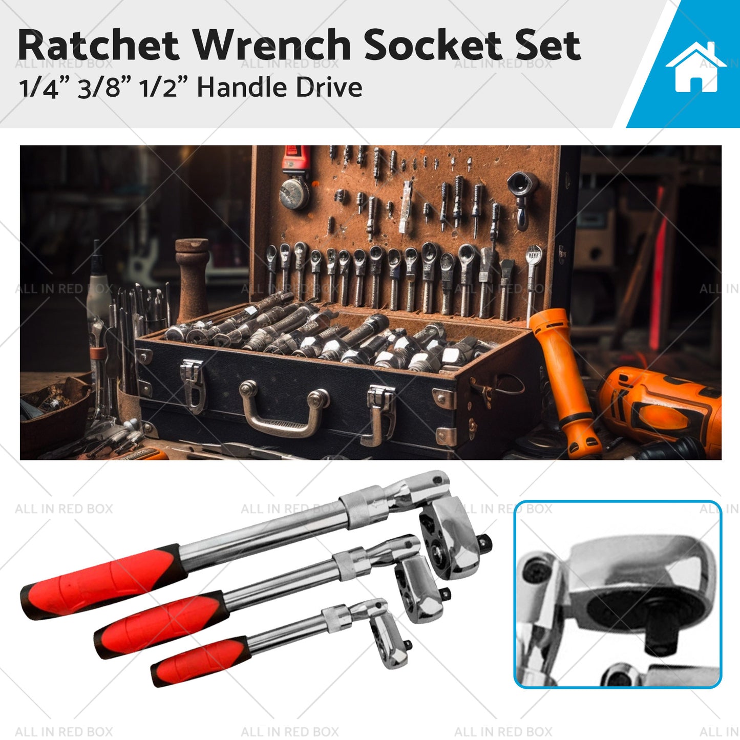{{ 3x Ratchet Wrench Socket Set 1 4inch 3 8inch 1 2inch Handle Drive 72 Teeth Quick Release }} - Buy Car Parts Online at {{ Kaka Auto Parts }}.
