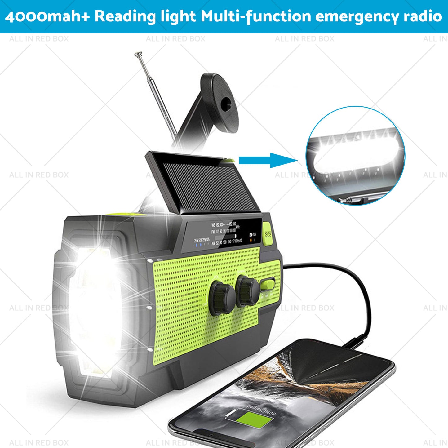 {{ 4000mAh Emergency Solar Hand Crank Weather Radio Power Bank Charger Flashlight }} - Buy Car Parts Online at {{ Kaka Auto Parts }}.